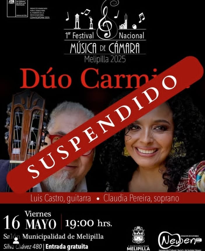Suspenden concierto inaugural del Festival Nacional de Música de Cámara de Melipilla 