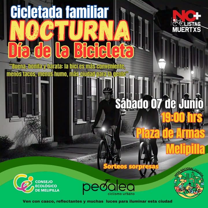 Cicletada Familiar Nocturna en Melipilla para celebrar el Día Mundial de la Bicicleta