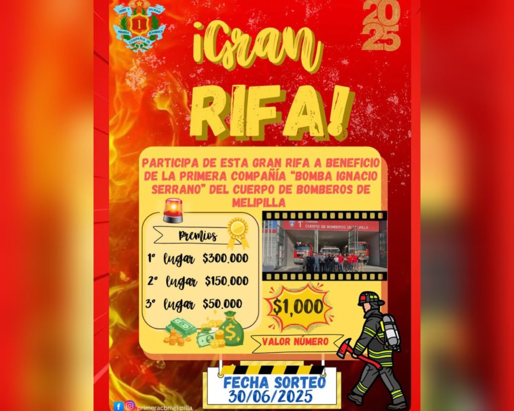 Este lunes 30 será sorteada la rifa a beneficio de la Primera Compañía de bomberos de Melipilla