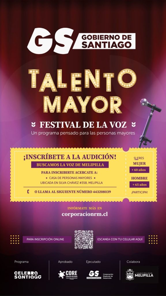 Invitan a personas mayores a participar en el Festival de la Voz “Talento Mayor” en Melipilla