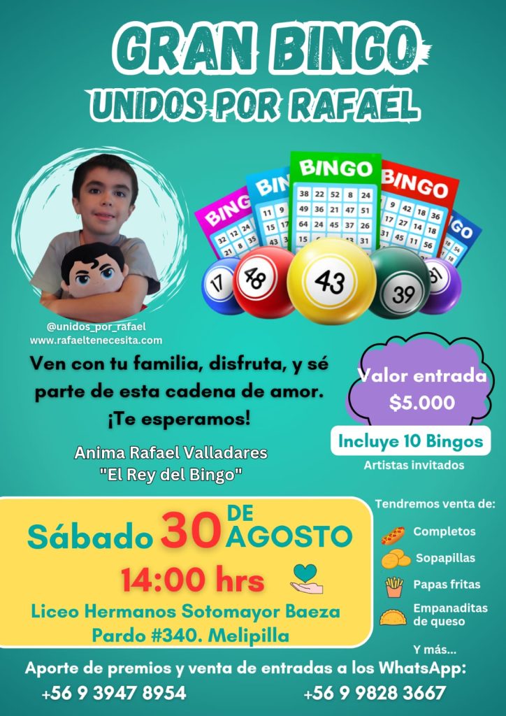 Próximo sábado se realiza bingo a beneficio de Rafael