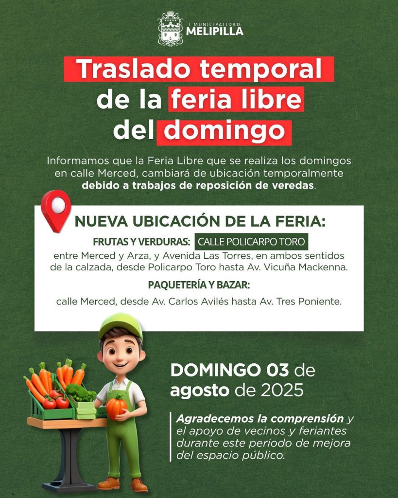 Feria Libre de Melipilla seguirá en ubicación temporal este domingo 3 de agosto