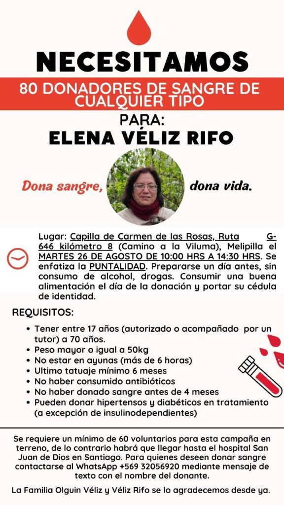 Se necesitan donantes para operativo a beneficio de hermana del Párroco Vícente Véliz