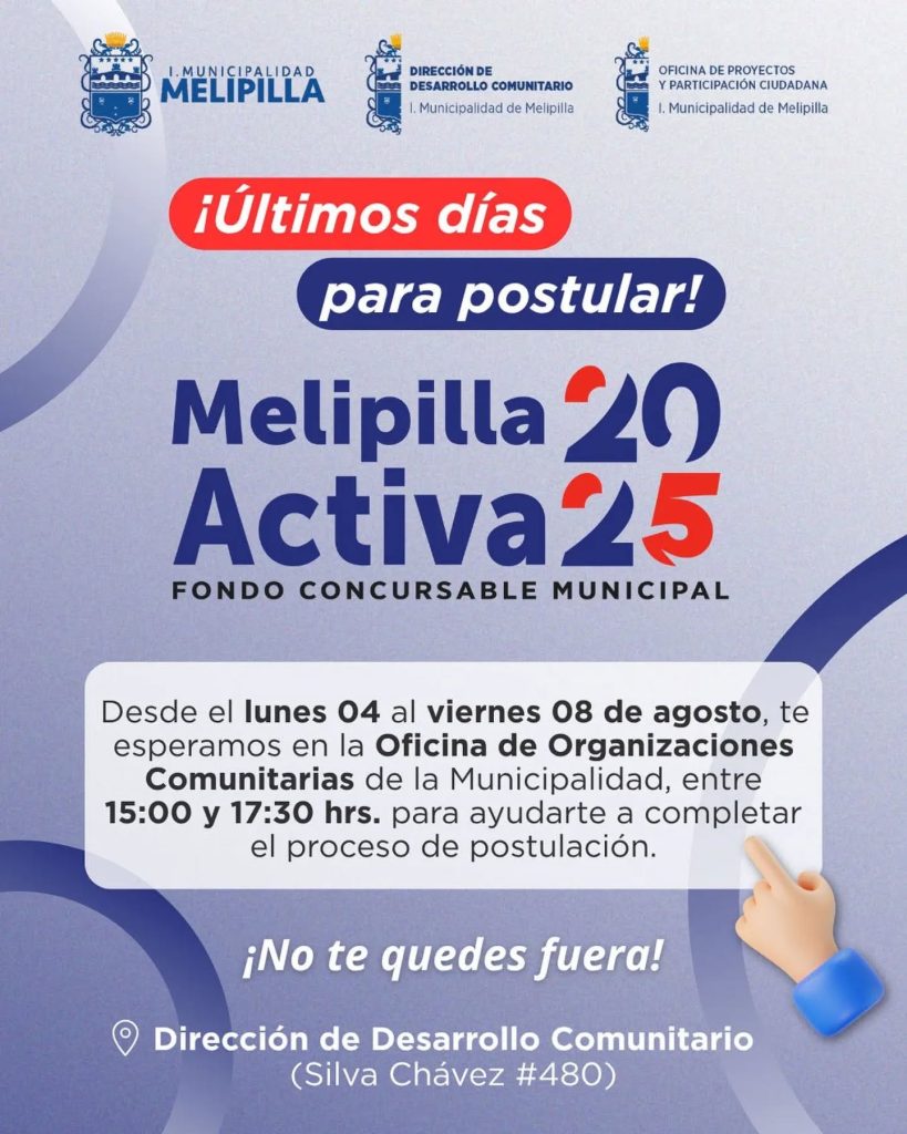 Últimos días para postular al Fondo Concursable Municipal “Melipilla Activa 2025”