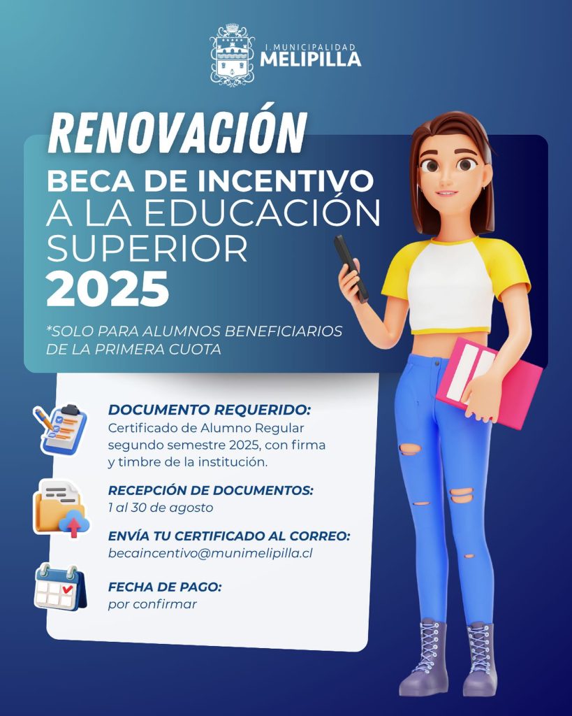Ya está abierto el proceso de renovación de la Beca Municipal de Incentivo a la Educación Superior en Melipilla